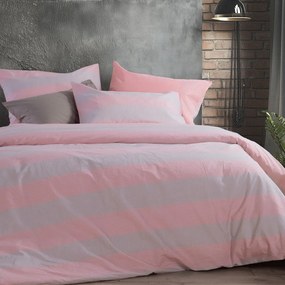 Σεντόνια Casual Stripe (Σετ 4τμχ) Peach Nef-Nef Homeware Διπλό 200x270cm 100% Βαμβάκι