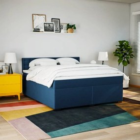 Κρεβάτι Boxspring με Στρώμα Μπλε 180x200 εκ. Υφασμάτινο - Μπλε