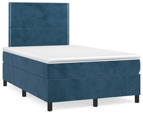 Κρεβάτι Boxspring με Στρώμα Σκούρο Μπλε 120x190 εκ. Βελούδινο - Μπλε