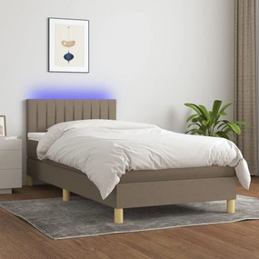 vidaXL Κρεβάτι Boxspring με Στρώμα &amp; LED Taupe 80x200 εκ. Υφασμάτινο