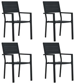 vidaXL Καρέκλες Κήπου 4 τεμ. Μαύρες με Όψη Ξύλου από HDPE