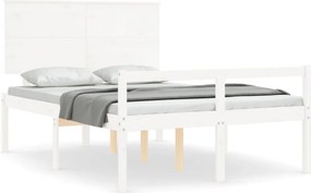 vidaXL Κρεβάτι Ηλικιωμένου με Κεφαλάρι Λευκό Μασίφ Ξύλο Small Double