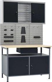 vidaXL Πάγκος Εργασίας με Τρία Πάνελ Τοίχου και Ένα Ντουλάπι