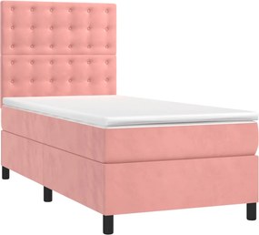 vidaXL Κρεβάτι Boxspring με Στρώμα Ροζ 90x200 εκ. Βελούδινο
