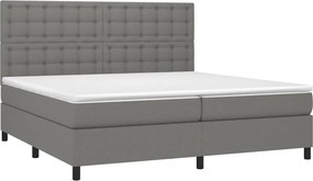 vidaXL Κρεβάτι Boxspring με Στρώμα &amp; LED Σκ.Γκρι 200x200εκ. Υφασμάτινο