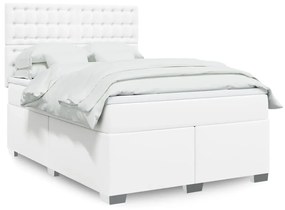 vidaXL Κρεβάτι Boxspring με Στρώμα Λευκό 160x200εκ.από Συνθετικό Δέρμα