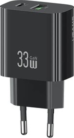 USAMS φορτιστής τοίχου CC317, USB &amp; USB-C, 33W, GaN, μαύρος
