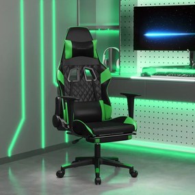 Καρέκλα Gaming Μασάζ Υποπόδιο Μαύρο/Πράσινο από Συνθετικό Δέρμα