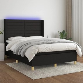 ΚΡΕΒΑΤΙ BOXSPRING ΜΕ ΣΤΡΩΜΑ &amp; LED ΜΑΥΡΟ 140X200 ΕΚ. ΥΦΑΣΜΑΤΙΝΟ 3138959