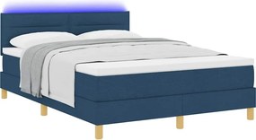 vidaXL LED Κρεβάτι με βάθρο με μαξιλάρι Μπλε 140 x 200 cm ύφασμα