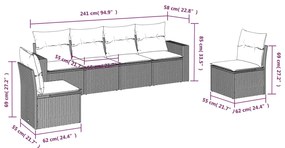 vidaXL Σαλόνι Κήπου Σετ 6 Τεμαχίων Καφέ Συνθετικό Ρατάν με Μαξιλάρια