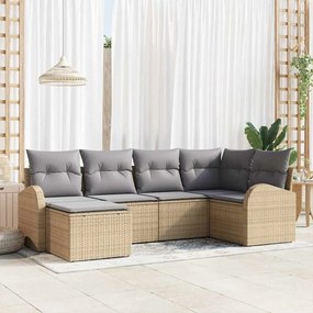 vidaXL Σετ Κήπου 6 Τεμαχίων με Μαξιλάρια Μπεζ Πολυ Ράτταν