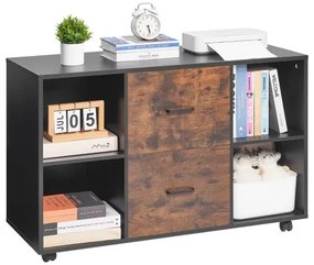 VEVOR 2 Drawer Wooden File Cabinet Mobile Filing Cabinet with Open Shelves Black