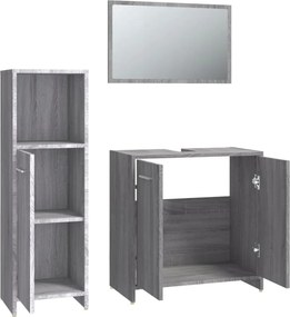 vidaXL Σετ Επίπλων Μπάνιου 3 Τεμαχίων Γκρι Sonoma Επεξεργασμένο Ξύλο