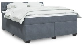 Κρεβάτι Boxspring με Στρώμα Σκούρο Γκρι 180x200 εκ. Βελούδινο - Γκρι