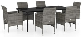 vidaXL Σετ Τραπεζαρίας Κήπου 7 τεμ. Γκρι / Μαύρο με Μαξιλάρια