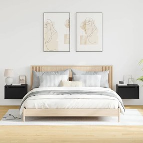 vidaXL Κομοδίνα Επιτοίχια με Φώτα LED 2 τεμ. Μαύρα