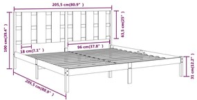 vidaXL Πλαίσιο Κρεβατιού Γκρι 200 x 200 εκ. από Μασίφ Ξύλο Πεύκου