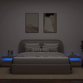 Κομοδίνο με φώτα LED Αρτισιανή Δρυς 60x35x40 εκ. από Επεξ. Ξύλο - Καφέ