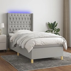 Κρεβάτι Boxspring με Στρώμα & LED Αν.Γκρι 100x200εκ. Υφασμάτινο