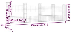 vidaXL Συρματοκιβώτιο σε U Σχήμα με 5 Στύλους 500x20x150 εκ Σιδερένιο