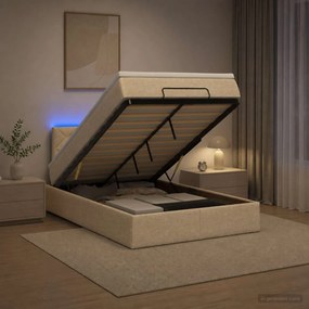 vidaXL Κρεβάτι Ottoman με Στρώμα και LED Κρεμ 120 x 190 cm Ύφασμα