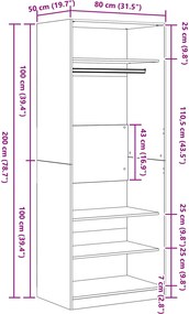 vidaXL Ντουλάπι Artisan Oak 80 x 50 x 200 εκ. Επεξεργασμένο ξύλο