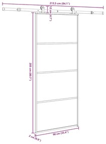 Συρόμενη Πόρτα με Μηχανισμό 90x205 εκ. Γυαλί ESG &amp; Αλουμίνιο - Μαύρο