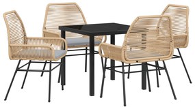 vidaXL Σετ 5 Τεμαχίων Γεύματος Κήπου με Μαξιλάρια Καφέ Πολυ-Ρατάν