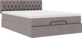 vidaXL Οθωμανικό κρεβάτι με στρώμα &amp; LEDs τεφρόχρουν χρώμα Ύφασμα