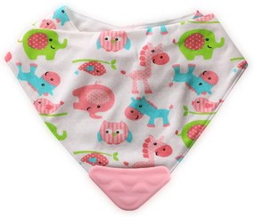 LORELLI ΒΡΕΦΙΚΗ ΣΑΛΙΑΡΑ BANDANA BIB WITH TEETHER 1026017-ANIMALS PINK