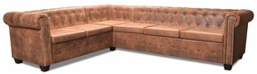 vidaXL Καναπές Γωνιακός Εξαθέσιος Chesterfield Καφέ Συνθετικό Δέρμα