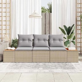 vidaXL Σετ Καναπέ Κήπου με μαξιλάρι 3 pcs Μπεζ Πολυ ράταν