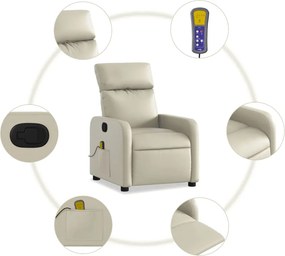 vidaXL Πολυθρόνα Μασάζ Ανακλινόμενη Κρεμ από Συνθετικό Δέρμα