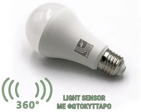 Λάμπα LED Αχλάδι Ε27 12W Με Φωτοκύτταρο Μέρας-Νύχτας Θερμό 13-271200 Lumen 13-271200