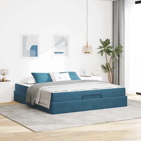 vidaXL Σκελετός κρεβατιού με στρώμα 2 pcs Μπλε Βελούδο
