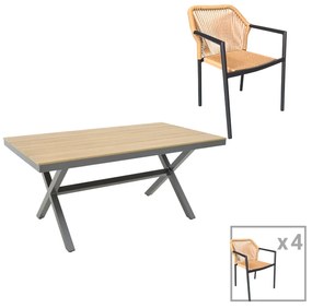 Intrahome Τραπεζαρία Thorio-Lush σετ 5τεμ Intrahome ανθρακί αλουμίνιο και plywood σε φυσική απόχρωση 160x90x75εκ | SKU: INTRAPA-311111932