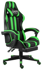 Καρέκλα Racing με Υποπόδιο Μαύρο / Πράσινο από Συνθετικό Δέρμα