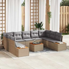 vidaXL Σετ Καναπέ Κήπου με μαξιλάρι 10 pcs Μπεζ Πολυ ράταν