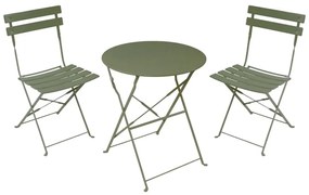 Τραπεζαρία Bistro pakoworld σετ 3τεμ μεταλλική αναδιπλούμενη σε λαδί απόχρωση Φ60x71εκ