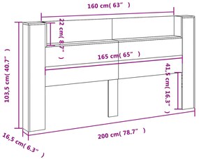 Κεφαλάρι με Αποθηκ. Χώρο &amp; LED Γκρι Σκυρ. 200x16,5x103,5 εκ. - Γκρι