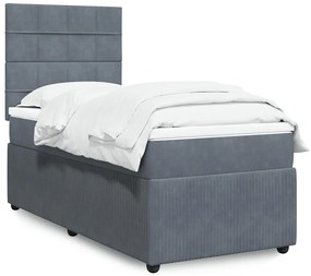 vidaXL Κρεβάτι Boxspring με Στρώμα Σκούρο Γκρι 100x200 εκ. Βελούδινο