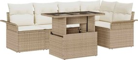 vidaXL Σετ Καναπέ Κήπου με μαξιλάρι 6 pcs Μπεζ Πολυ ράταν