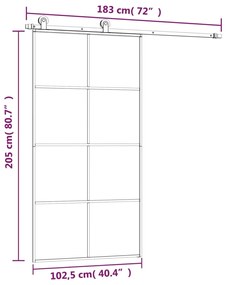 Συρόμενη Πόρτα με Μηχανισμό 102,5x205 εκ. Γυαλί ESG &amp; Αλουμίνιο - Μαύρο