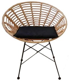 WOODWELL SALSA Coral Πολυθρόνα Κήπου- Τραπεζαρίας, Μέταλλο Μαύρο, Wicker Φυσικό, Μαξιλάρι Μαύρο 72x62x81cm Ε283,1