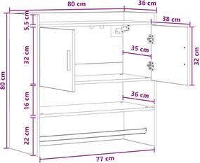vidaXL Ράφι Τοίχου Επιτοίχιο Λευκό 80 x 36 x 80 εκ Επεξεργασμένο Ξύλο