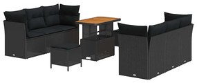 vidaXL 9 Τεμαχίων Σετ Καναπέ Κήπου Με Μαξιλάρια Μαύρο Πολυ Ράταν Ακακία