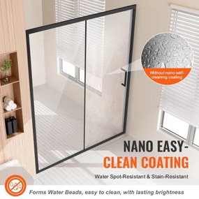 VEVOR Semi-frameless Shower Door 57.7-59&quot; x 70&quot; Tempered Glass 1/4&quot; Matte Black