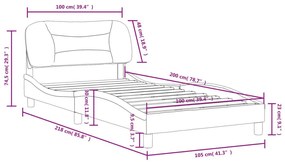 Πλαίσιο Κρεβατιού με Κεφαλάρι Σκούρο Γκρι 100x200 εκ.Υφασμάτινο - Γκρι