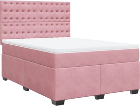 vidaXL Κρεβάτι Boxspring με Στρώμα Ροζ 140x200 εκ. Βελούδινο